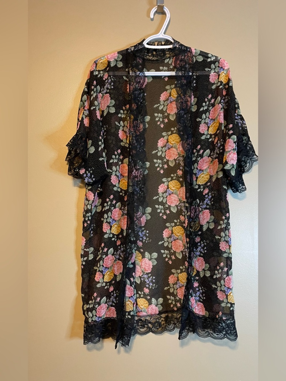 Vintage 1980’s Erica Taylor 2 Piece Floral Lace Sheer Teddy Romper & Robe Set - Picture 11 of 15